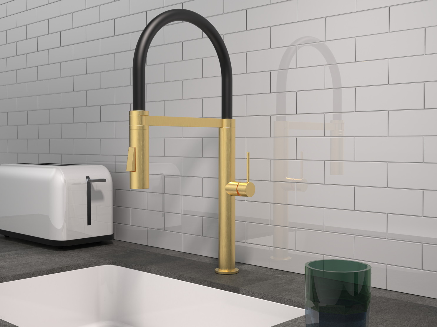 Evox Osaka Professional Pull-Around Sink Mixer Brushed Gold | Tile
