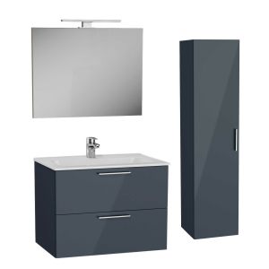 VitrA Mia Double Drawer Vanity &amp; Tall Cabinet Set Anthracite 800m