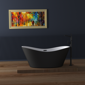 Evox Bellona Freestanding Bath with Overflow Matt Black 1700x765x715mm