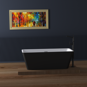 Evox Danae Rectangular Freestanding Bath w Overflow Matt Black 1685x795x600mm