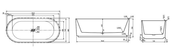 Nuvo Voluta Freestanding Acrylic Bath White 1700x590x800mm | Tile