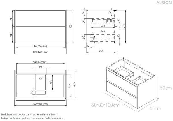Evox Albion Double Drawer Vanity White 600mm | Tile Africa